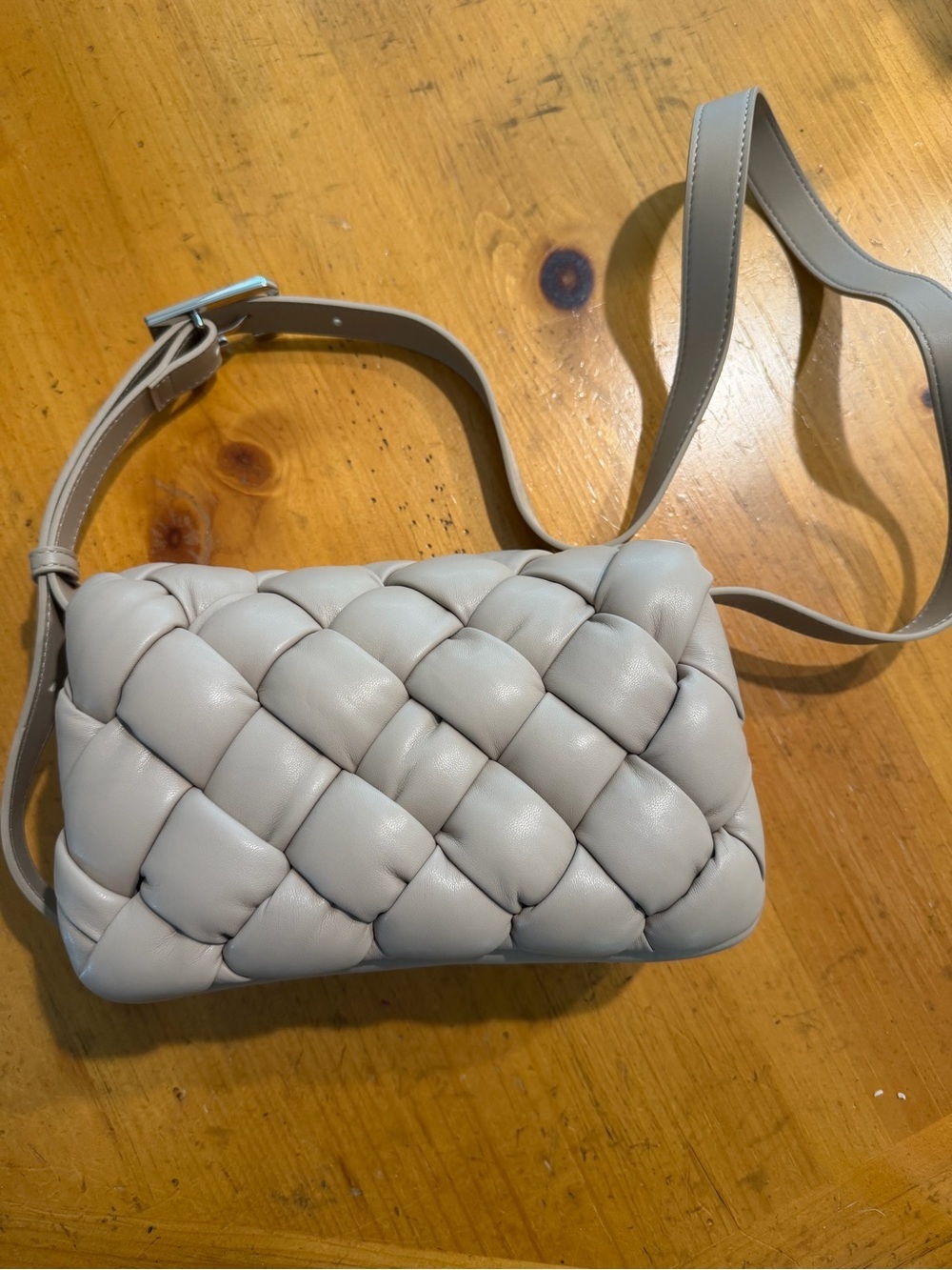 JW Pei Woven Leather Crossbody Bag in Almond